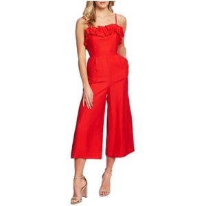 CeCe Red Ruffled Neck Crop Jumpsuit Size 8